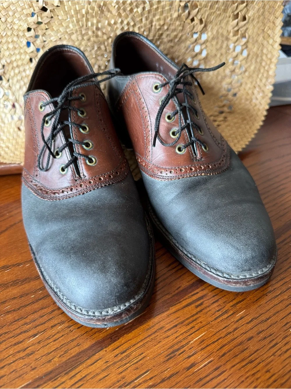 L.L. Bean Two-toned Brown Black Leather Suede Saddle Oxford Shoe Men’s 9 D USA